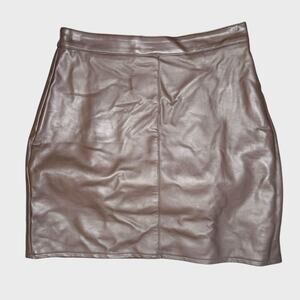 Nasty Gal Brown Faux Leather Mini Skirt Size 2 High Waist A Line Y2K Edge